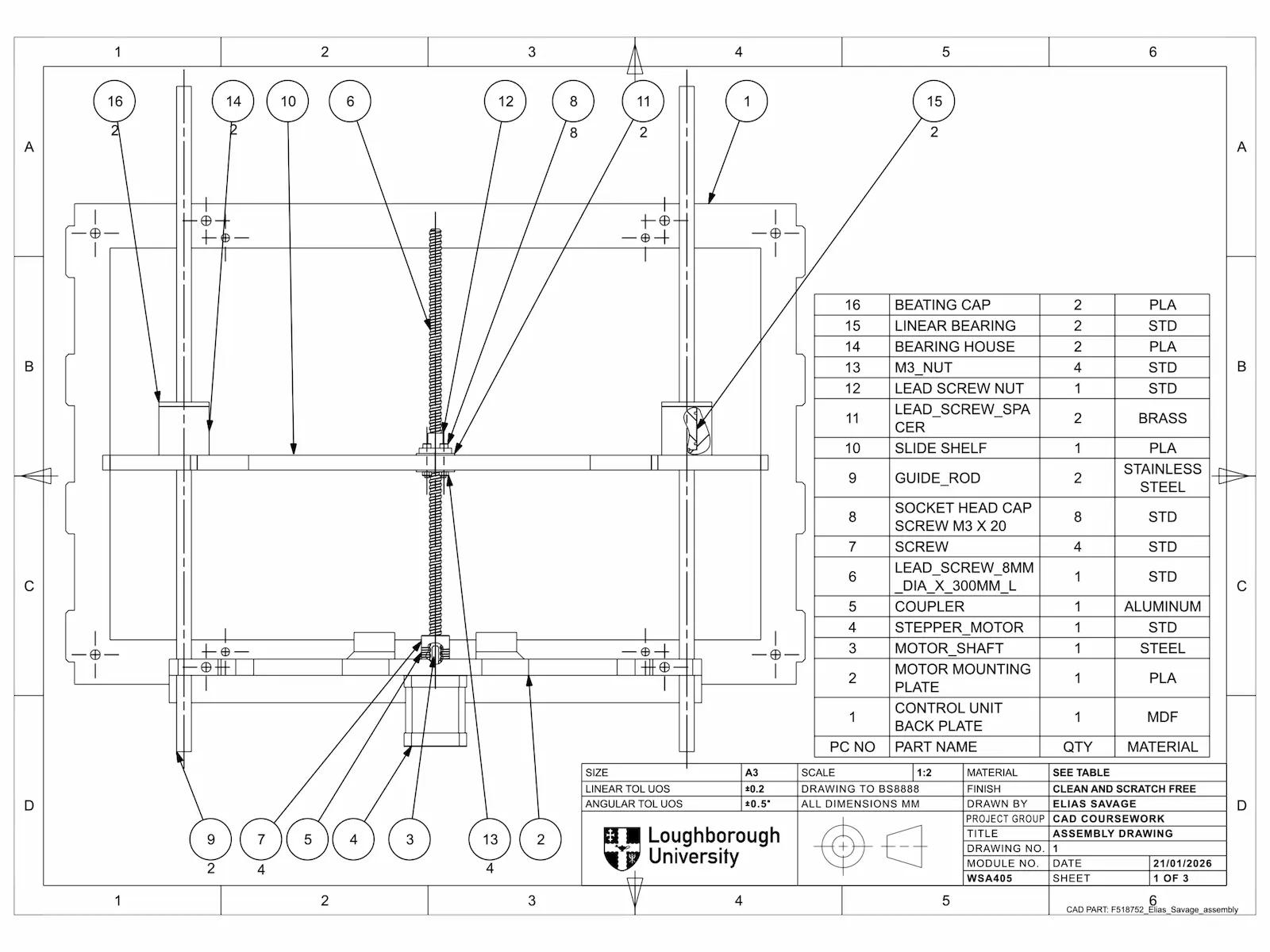 Sheet 2 — fully labelled assembly view with breakout sections